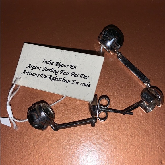 Sterling Silver Earrings with Black Stone - Picture 3 of 4